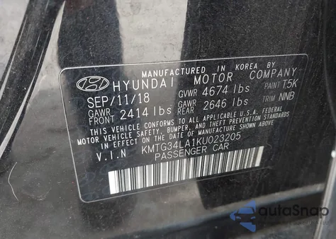 2019 Genesis G70 2.0T Advanced из США, поврежденный, VIN KMTG34LA1KU023205